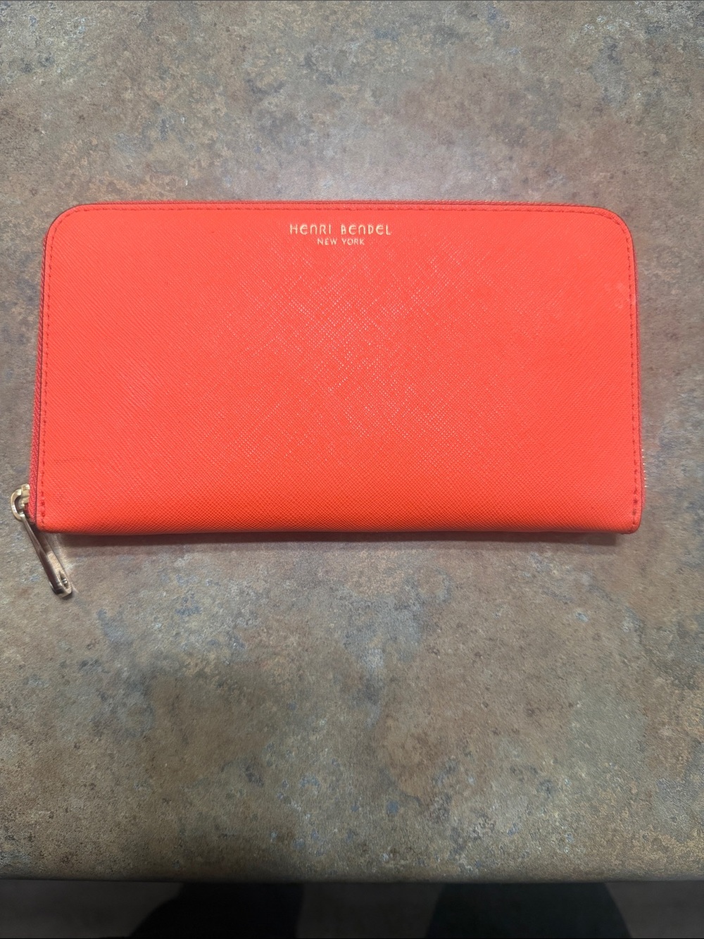 Henri Bendel Coral-Orange Zip Around Wallet
